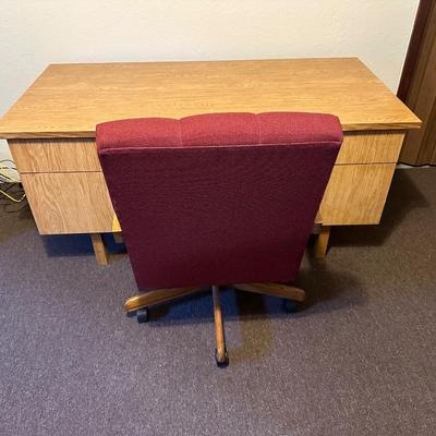 WOOD DESK AND OFFICE CHAIR