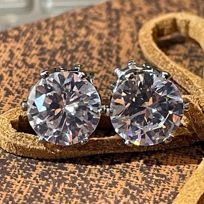 Vintage 1+-Carat Plus Each CZ Stud Earrings in VG Preowned Condition.