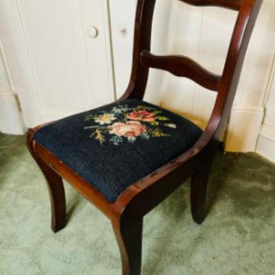 Antique Children's Wooden Craftique Chair with Needlepoint Cushion
