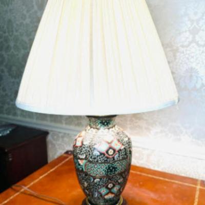 Hand Painted Vintage Lamp with Wood Base