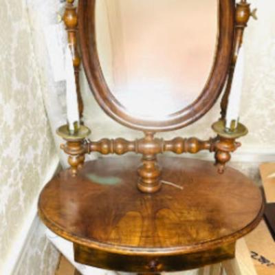 Handmade Victorian Oak Shaving Stand 
with a Pivotable Oval Mirror on Turned Legs