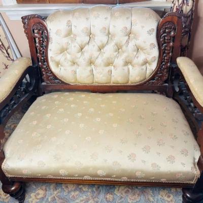 Antique C 1900 Carved Sofa with Custom Upholstery