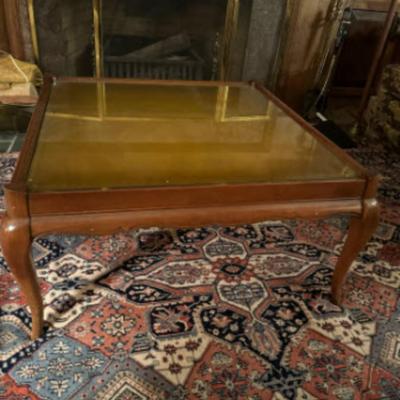 Vintage Wooden Coffee Table with Glass Top