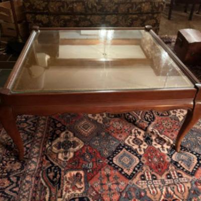 Vintage Wooden Coffee Table with Glass Top