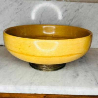 Wooden Bowl with Metal Base
