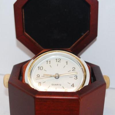 Gimbal Style Clock in an Octagon Shaped Wooden Hinged Covered Box 3