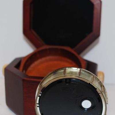 Gimbal Style Clock in an Octagon Shaped Wooden Hinged Covered Box 3" x 2" (Clock Works)