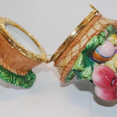 Large Easter Hinged Trinket Basket with Chicks & Eggs & Tulips 6" H