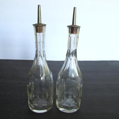 Old Cut Glass Barber Bottles, Matching Pair