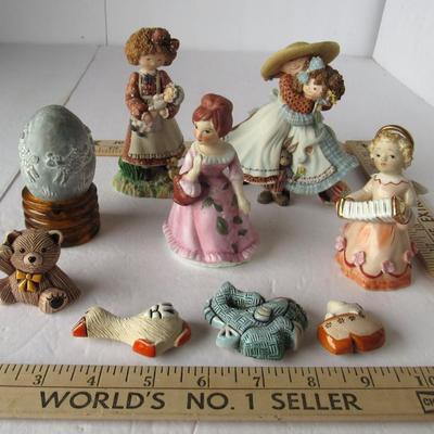 Lot of Lady Figurines, Isabel Bloom 1996 Egg, and Animal Refrigerator Magnets