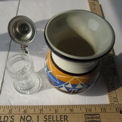 Miniature West German Glass Stein, Rapid City SD Indian Pottery Vase