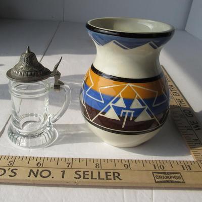Miniature West German Glass Stein, Rapid City SD Indian Pottery Vase