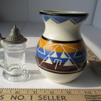 Miniature West German Glass Stein, Rapid City SD Indian Pottery Vase