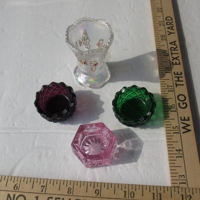 Salt Dips and Clear Carnival Glass Hand Painted Toothpick Holder