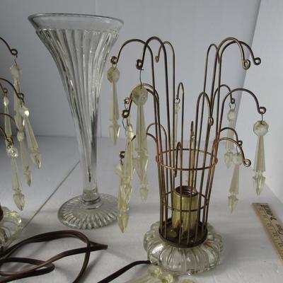 Matching Pair Wire Lamps and Tall Glass Vase, Read Description