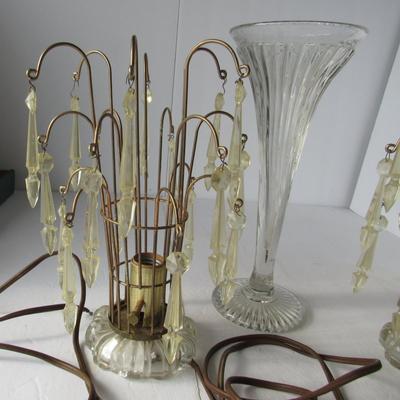 Matching Pair Wire Lamps and Tall Glass Vase, Read Description