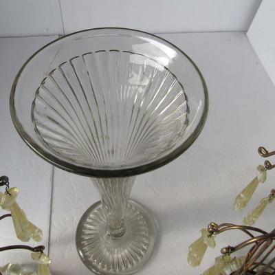 Matching Pair Wire Lamps and Tall Glass Vase, Read Description