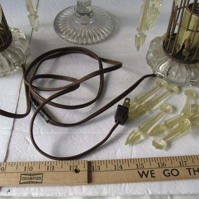 Matching Pair Wire Lamps and Tall Glass Vase, Read Description