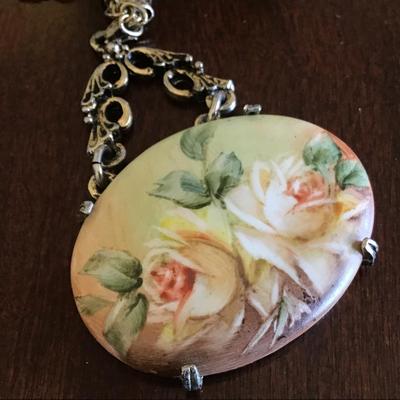Beautiful Vintage Hand Painted Pendant with Chain