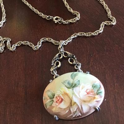 Beautiful Vintage Hand Painted Pendant with Chain