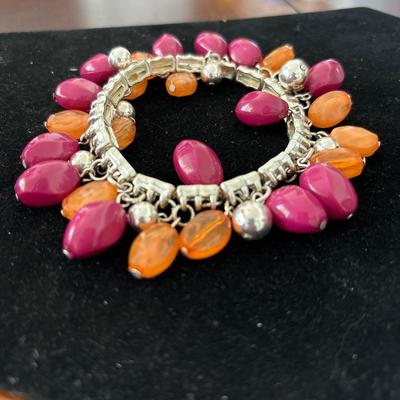 Vtg 80s Pink And Orange Bead Bracelet