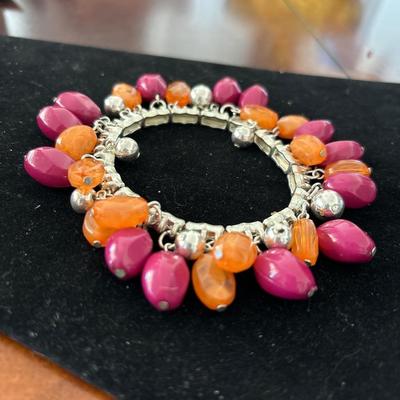 Vtg 80s Pink And Orange Bead Bracelet