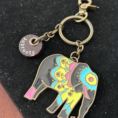 Sakroots Adorned Elephant Keychain Logo Charm Metal Enamel Keyring Purse Clip