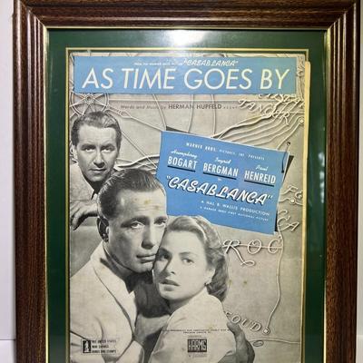 Vintage CASA BLANCA Framed Sheet Music 12.5" x 15.5" in Good Preowned Condition.