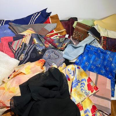 Big Bag Lot of Vintage Silk Scarfs, Bandanas, Etc. Packed in a Jaclyn Needlepoint Handbag Receive all Pictured.