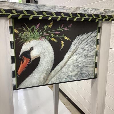 294 Custom Made Swan, Bird Decoupage Sewing Machine Stand by Terri Griffin
