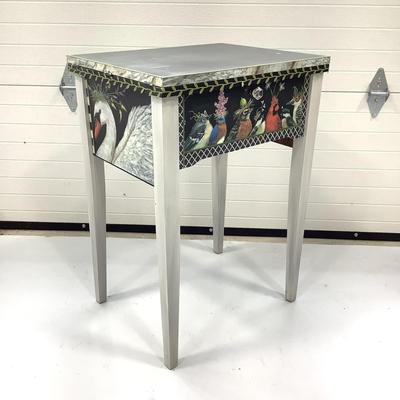 294 Custom Made Swan, Bird Decoupage Sewing Machine Stand by Terri Griffin