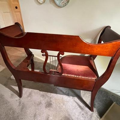 Vintage/Antique Phone Table, Gossip Bench, Duncan Phyfe Writing Desk, Harp Chair 37" Wide, 31" Tall, & 16" Deep in VG...