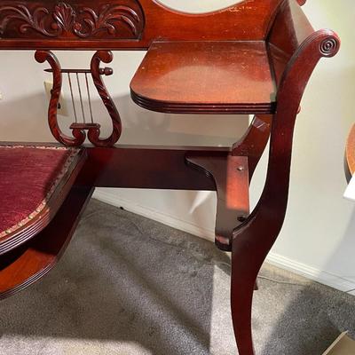 Vintage/Antique Phone Table, Gossip Bench, Duncan Phyfe Writing Desk, Harp Chair 37" Wide, 31" Tall, & 16" Deep in VG...