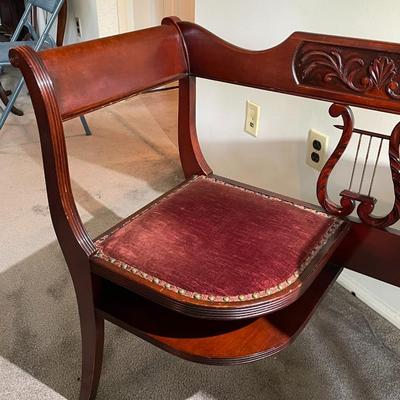 Vintage/Antique Phone Table, Gossip Bench, Duncan Phyfe Writing Desk, Harp Chair 37" Wide, 31" Tall, & 16" Deep in VG...