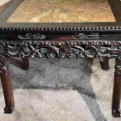 Chinese Hongmu Carved Side Table w/Agate/Marble Slab Top Qing Dynasty 19th Century 22