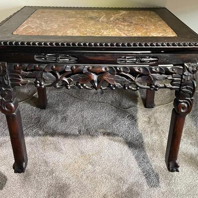 Chinese Hongmu Carved Side Table w/Agate/Marble Slab Top Qing Dynasty 19th Century 22