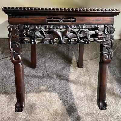 Chinese Hongmu Carved Side Table w/Agate/Marble Slab Top Qing Dynasty 19th Century 22