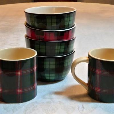 Park Designs Plaid Mugs & Bowls - 4 of Each