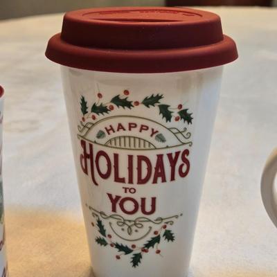 (1) Lenox and (2) Starbucks Christmas Ceramic Cups