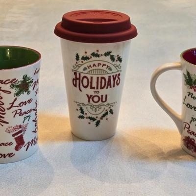 (1) Lenox and (2) Starbucks Christmas Ceramic Cups
