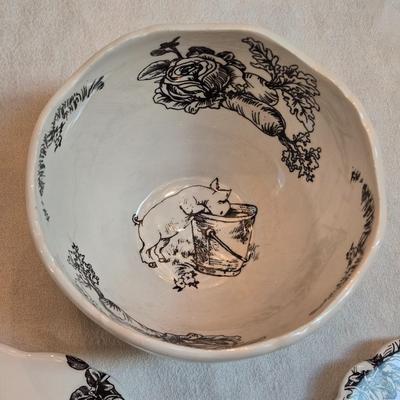 Andrea By Sadek Barnyard Toile Black & White Porcelain