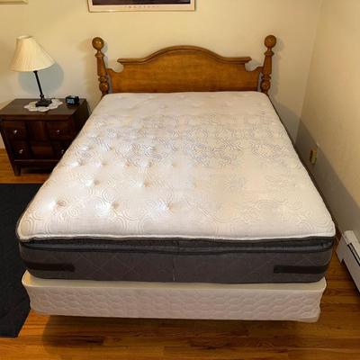 BEAUTIFUL QUEEN SIZE BED FRAME AND POSTUREPEDIC ADLEY CUSHION FIRM EURO PILLOWTOP MATTRESS