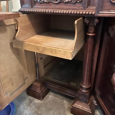 Antique 19th Century Buffet Sideboard Hunting Birds Furniture Unit 87" Tall, 67" Wide, 26.5" Deep as Pictured.