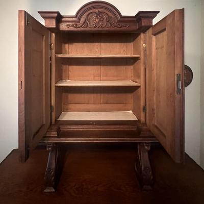 Antique 19th Century Buffet Sideboard Hunting Birds Furniture Unit 87" Tall, 67" Wide, 26.5" Deep as Pictured.