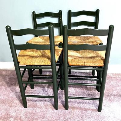 Set of 4 Forest Green Barstools with Cane Seats