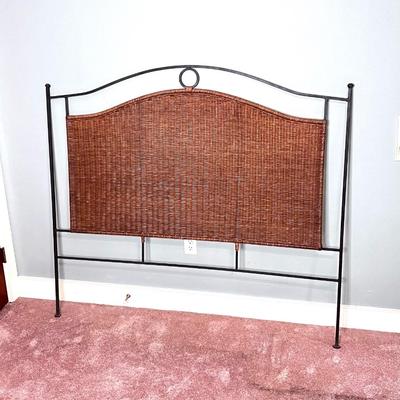 Full Sized Cane Headboard with Decorative Metal Frame