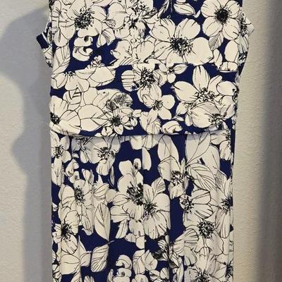 CHAPS Darke Blue Summer Dress with White Flowers