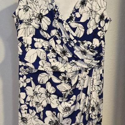 CHAPS Darke Blue Summer Dress with White Flowers