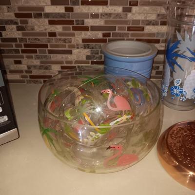 CLAY NESTING BOWLS, GLASS FLAMINGO SALAD BOWL, SMALL COPPER SKILLET AND MORE