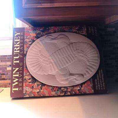 LARGE TURKEY PLATTER, ROASTING PAN, CAKE PLATE, DOUGH BOWLS AND MORE